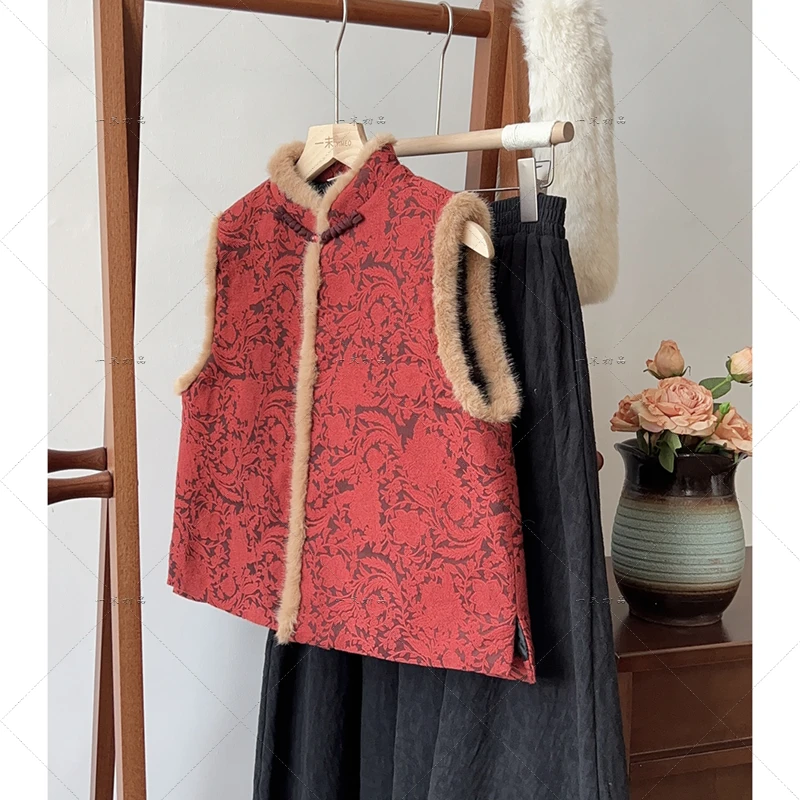 5546《彤云之月》原创国风唐装古韵马夹秋冬中国风夹棉红色马甲