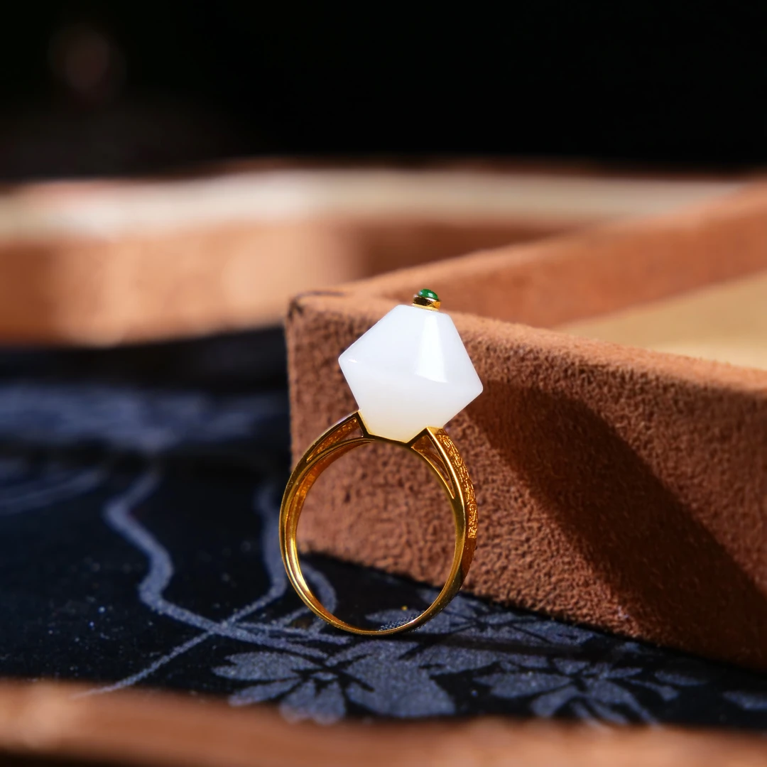 【小雨来了】18k金镶嵌和田玉白玉戒指 玉戒圈 多样性发一件