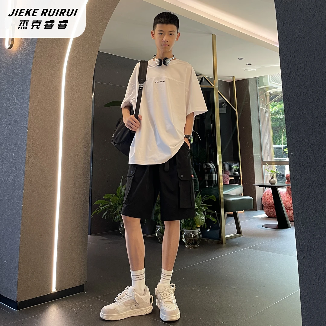 【现货-睿】夏季潮牌简约风字母短袖T恤中大童亲子装短袖杰克睿睿