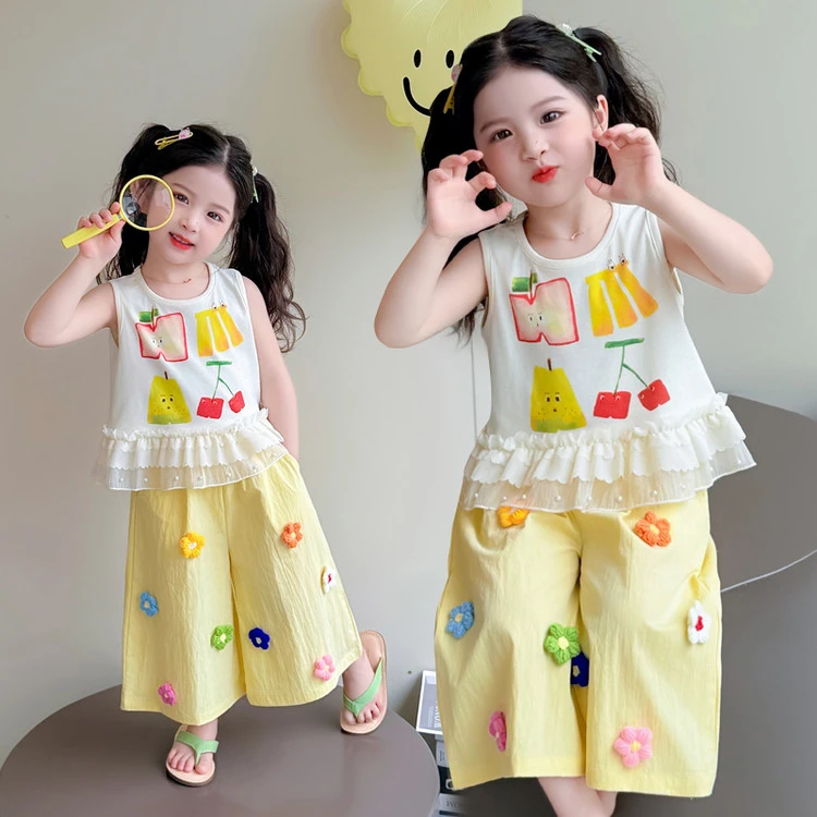 女童夏季背心套装2025新款洋气小女孩阔腿裤无袖女宝宝夏装两件套