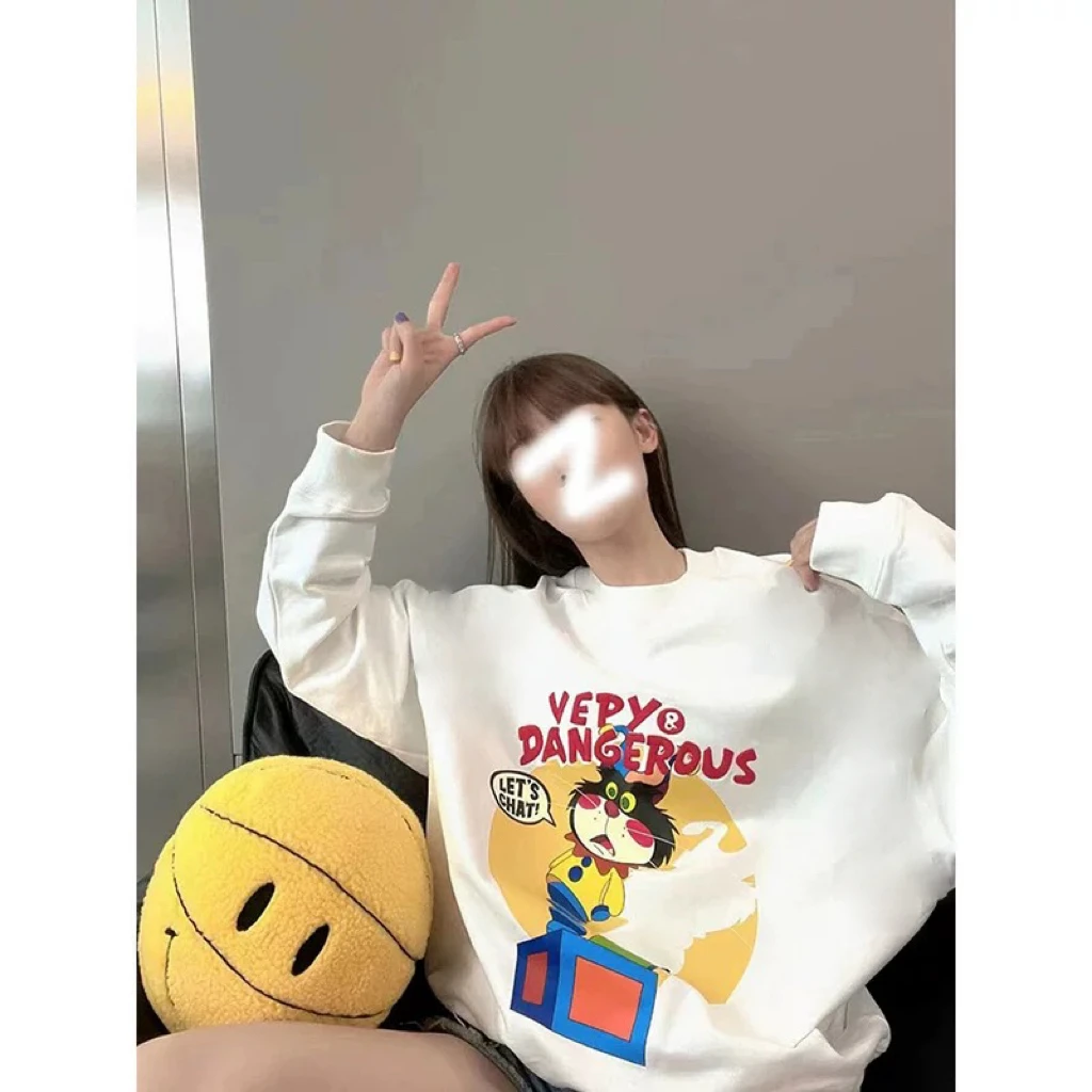 新款卫衣情侣宽松长袖圆领ins男女百搭简约美式印花早秋休闲打底