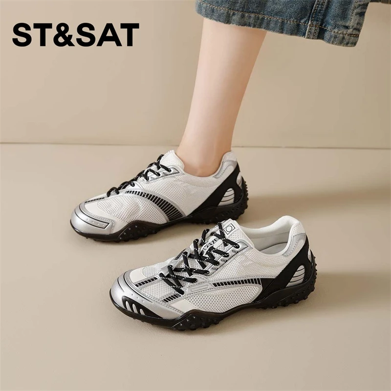 星期六薄底德训鞋女款2025新款夏季网面透气休闲赛车鞋百搭阿甘鞋