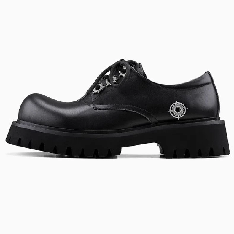 【未来系列】弹孔设计厚底增高德比鞋法式潮圆头百搭金属扣休闲皮鞋