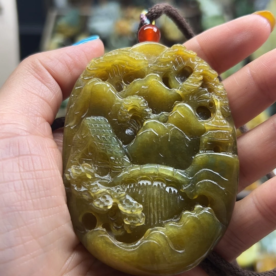 岫玉未镶嵌颈饰初***你花玉手玩山水