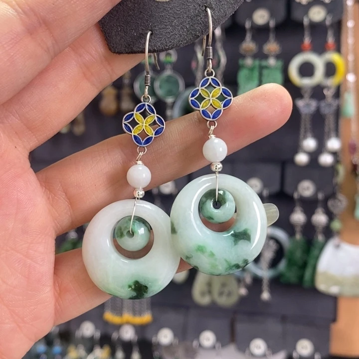 翡翠耳饰银S925镶嵌耳坠