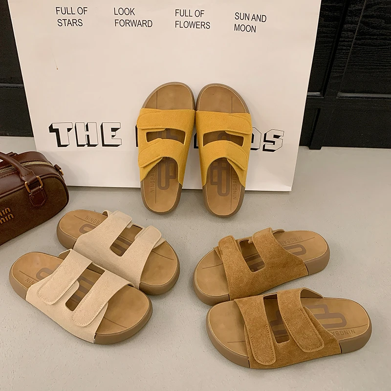 拖鞋女夏季厚底勃肯凉鞋2025新款外穿时尚魔术贴半拖软底沙滩拖鞋