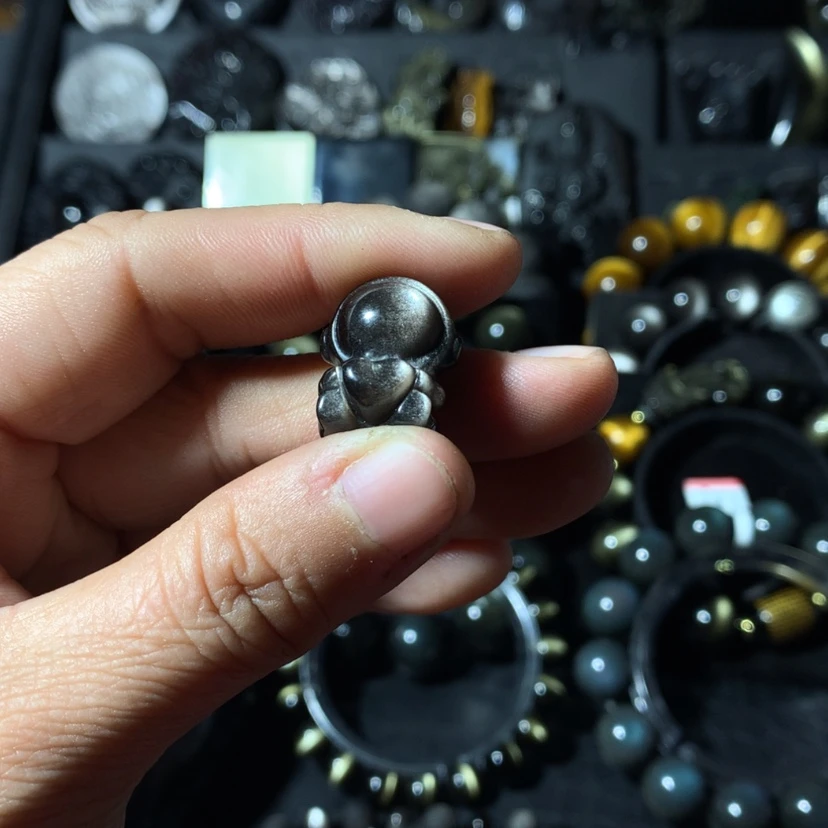 【闪购商品】黑曜岩珠宝奇石未镶嵌一***虫手机挂件