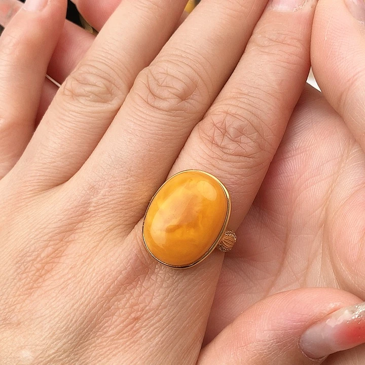 蜜蜡戒指银S925镶嵌戒指