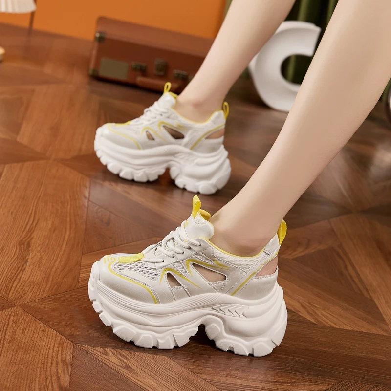 厚底老爹凉鞋女真皮2025夏季新款镂空洞洞透气网面百搭内增高女鞋