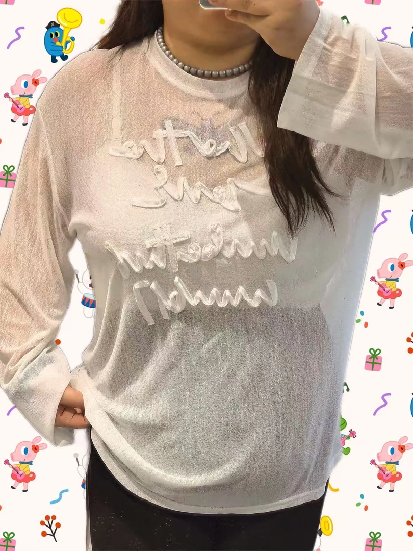 SQM820夏季新款美式风宽松休闲发泡字母印花薄防晒衫T恤上衣女