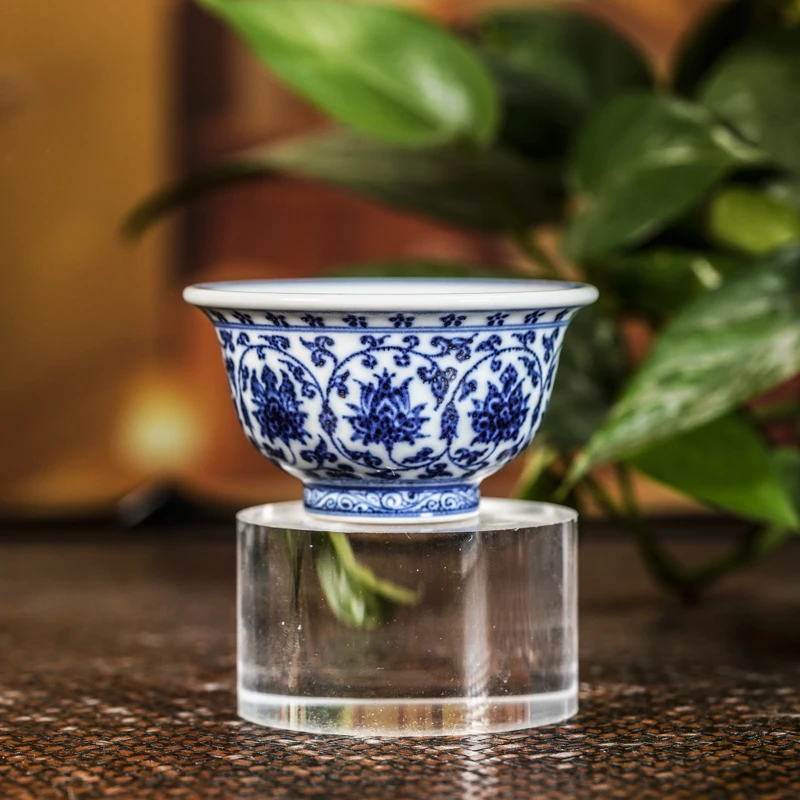 【景德镇陶瓷研究院】柴窑青花永乐压手杯（狮心） jty311