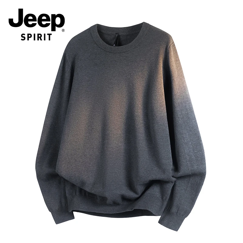 JEEPSPIRIT吉普纯色圆领男士毛衣秋冬加绒加厚休闲宽松内搭上衣服