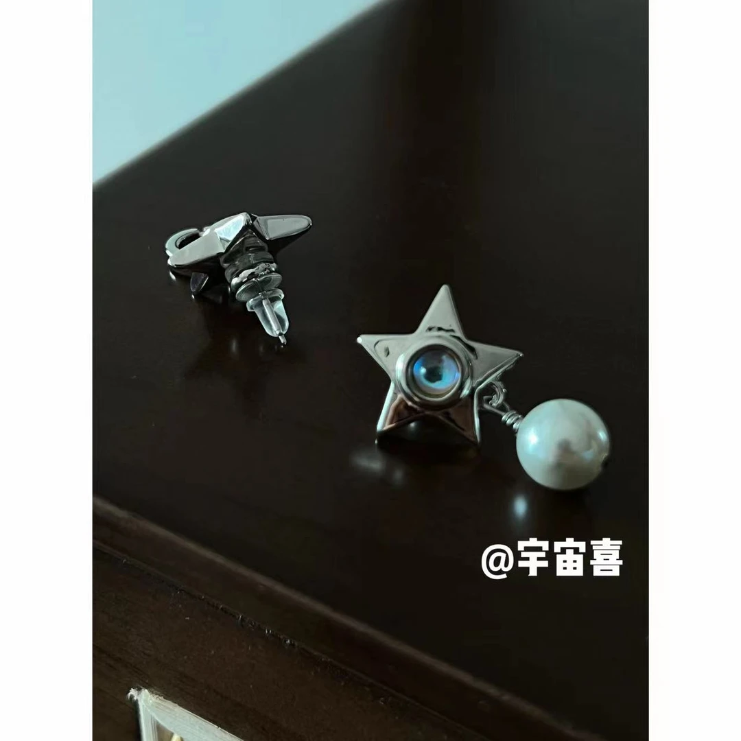 铜合金玻璃耳饰  E5-017【cd五角星ab贝珠耳钉】