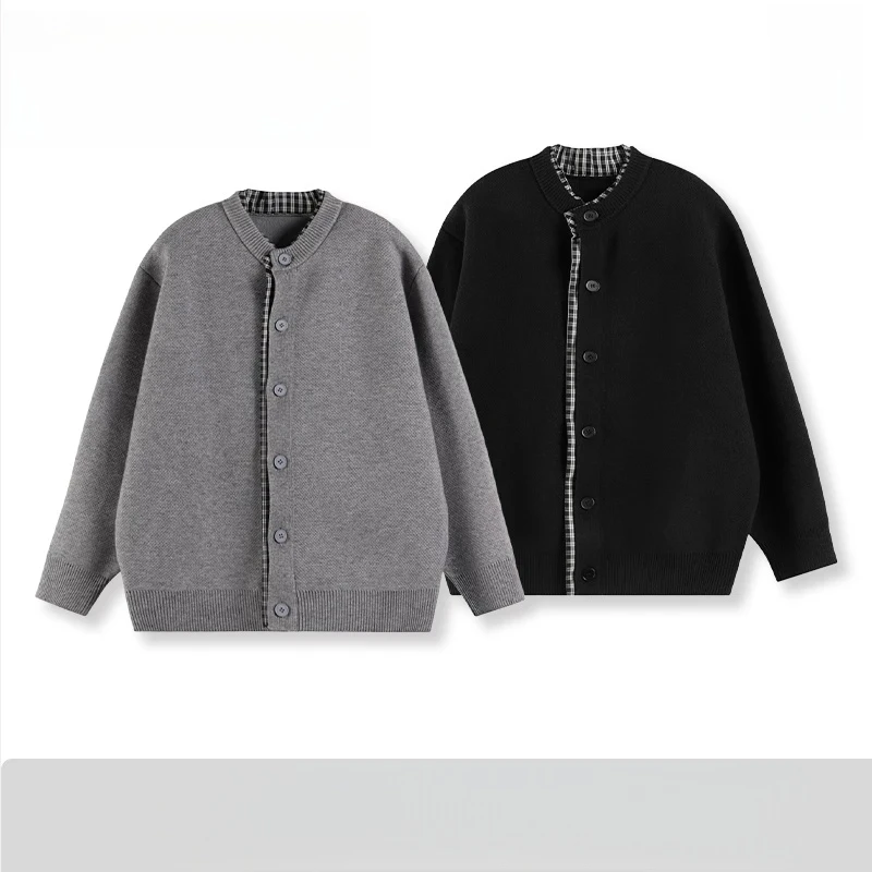 【秋季新款假两件长袖针织毛衣开衫外套】宽松百搭休闲开衫外套男装