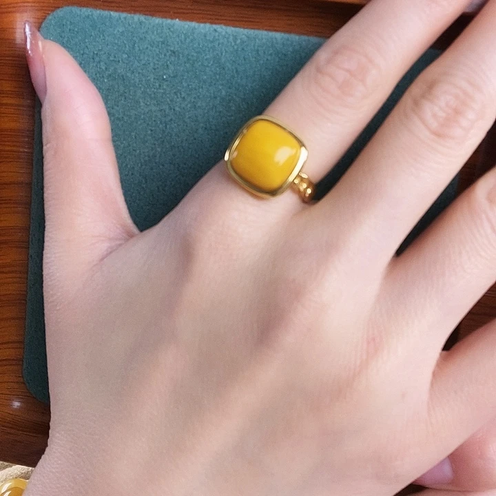 蜜蜡银S925镶嵌戒指戒指