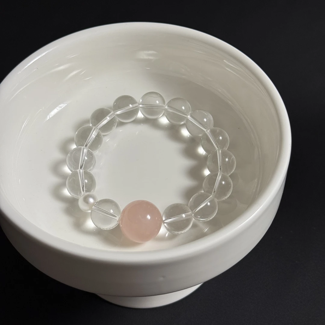 【桃桃】天然白水晶粉水晶12mm手串L584