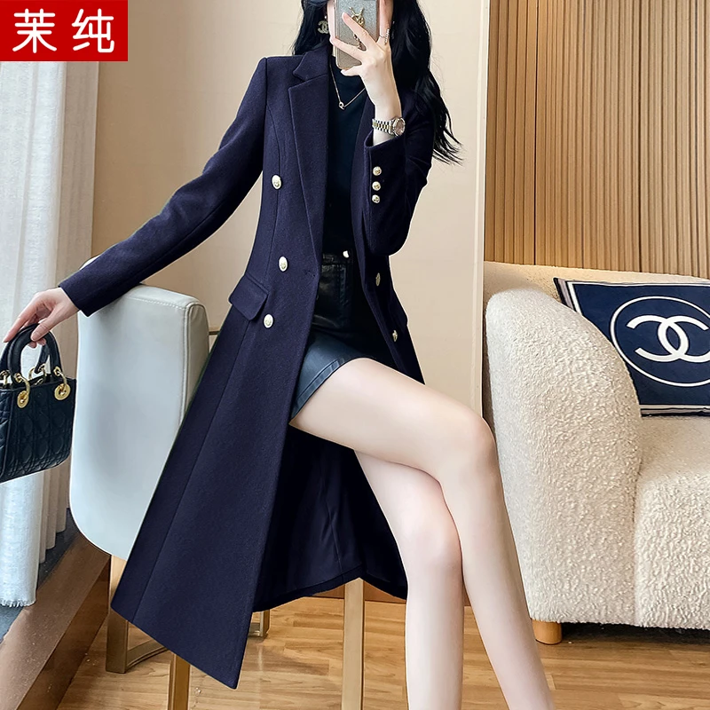 毛呢外套女独特漂亮的深冬高级感职场工服2026新款藏青色呢子大衣