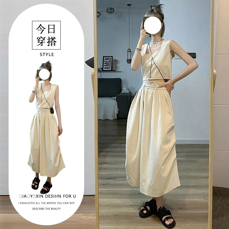 夏装搭配一整套时尚两件套女炸街休闲套装裙无袖背心连衣裙小个子