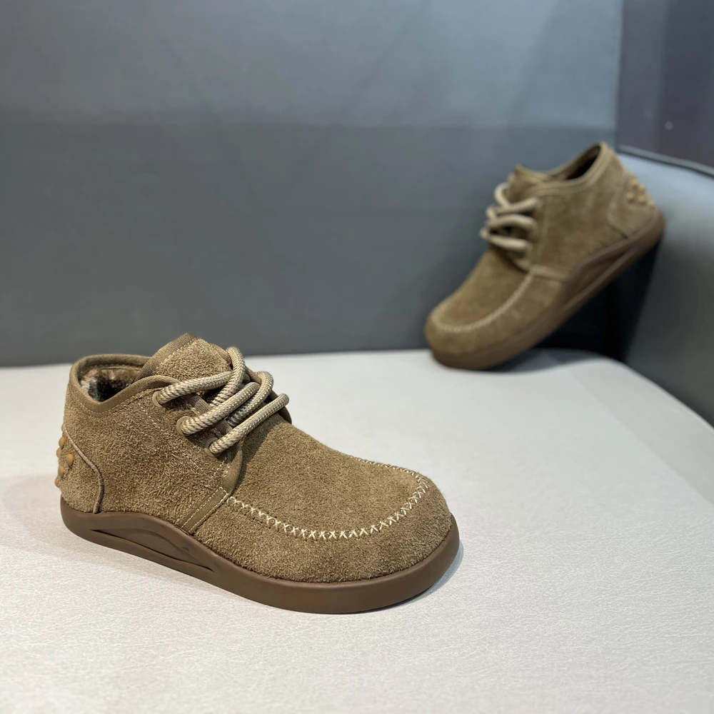 冬季真牛皮翻毛皮高帮棉鞋时尚百搭软底舒适加绒保暖英伦风休闲鞋