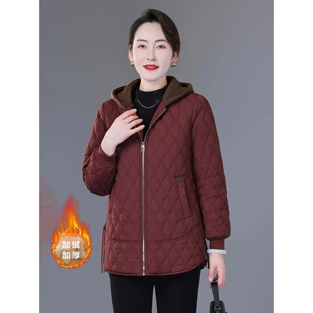 恩狐2024新款气质高端秋冬衣加绒保暖休闲百搭宽松连帽上衣外套