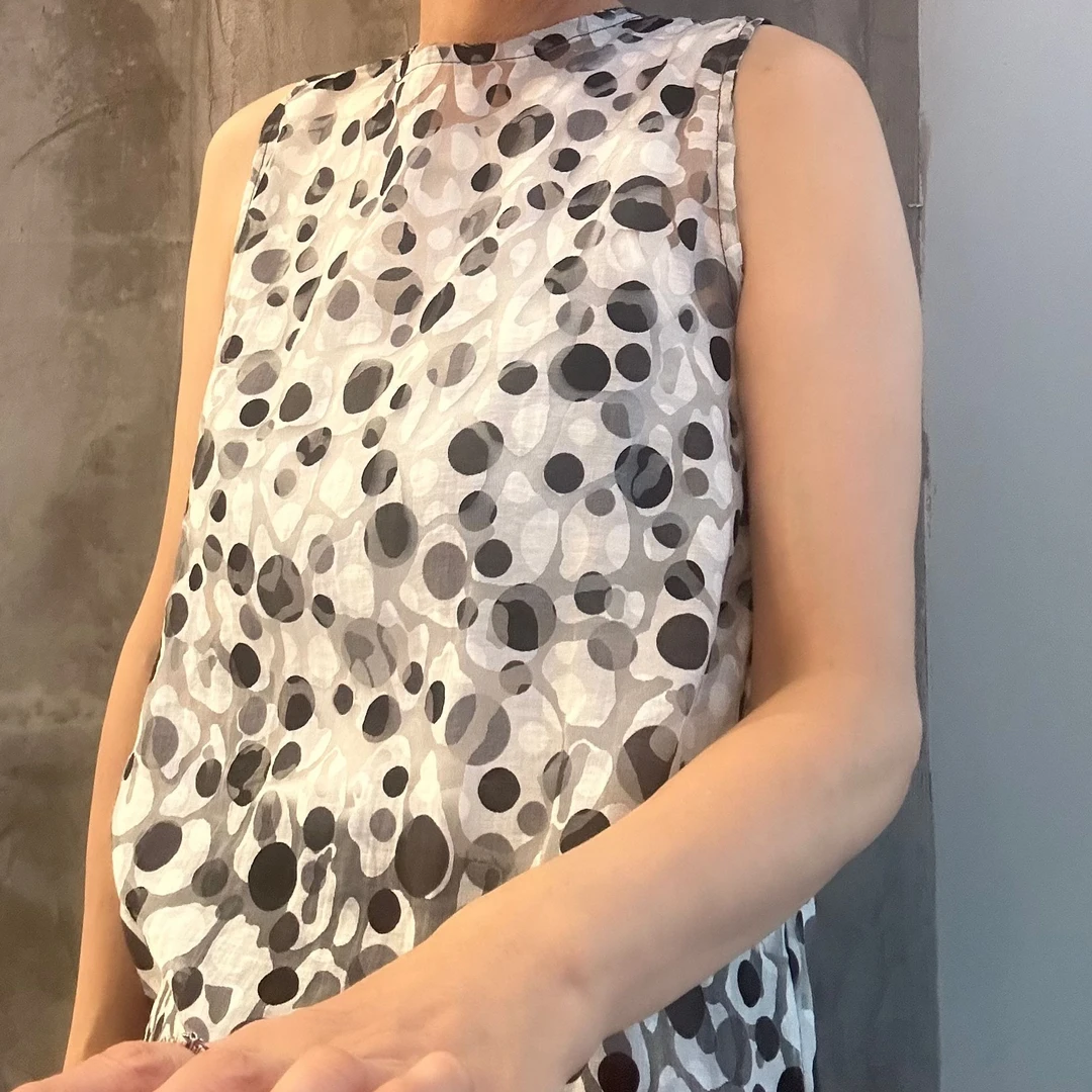 2025夏季新款黑白波点无袖夏季拼接春夏花色长款背心白色女士显瘦