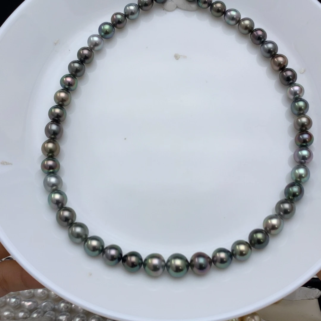 海水珍珠裸珠8.1-10.1mm炫彩大溪地满串