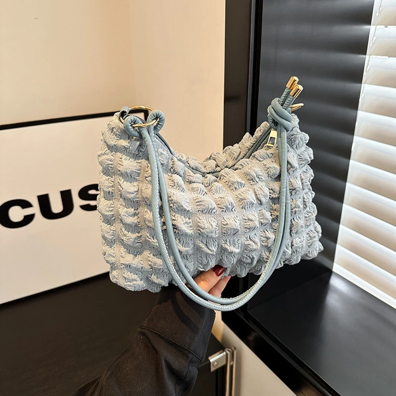 女士时尚简约温柔褶皱腋下包包女2024夏季新款百搭单肩斜挎手提包