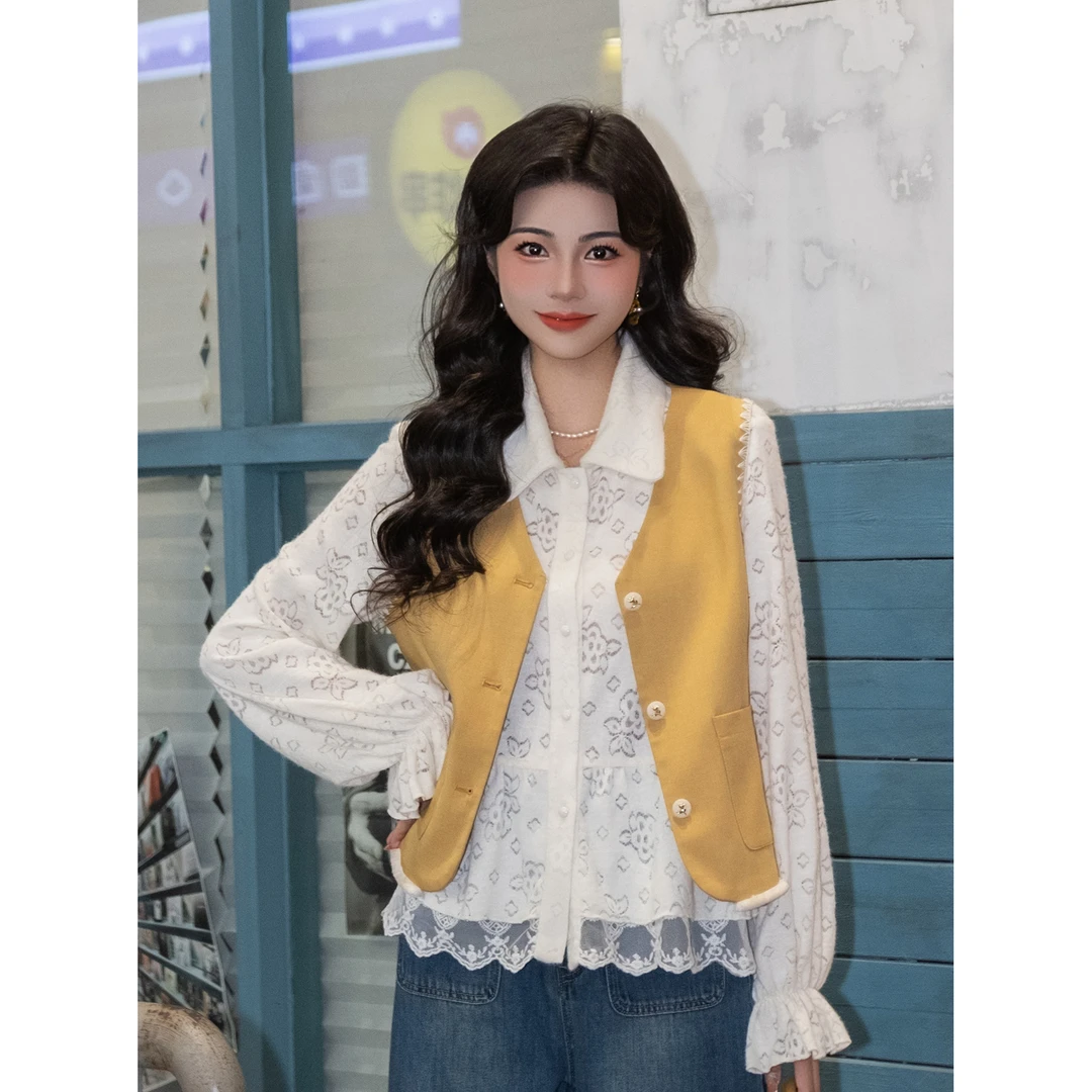 LIJIUJIU【半糖涟漪】秋款气质长袖百搭复古显瘦蕾丝衬衫YX2508129