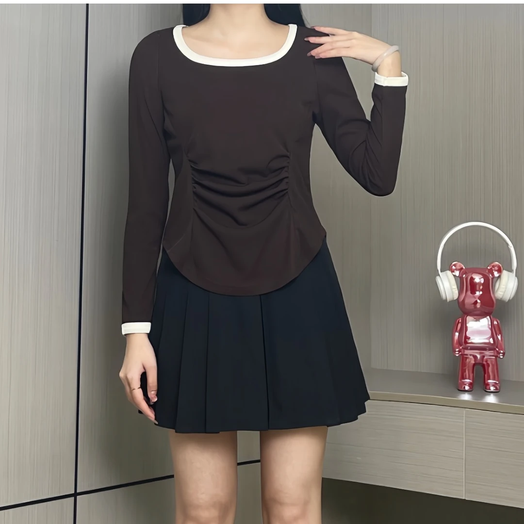 啊糖【现货】 秋季大码显瘦宽松百搭设计感韩版洋气褶皱上衣13059