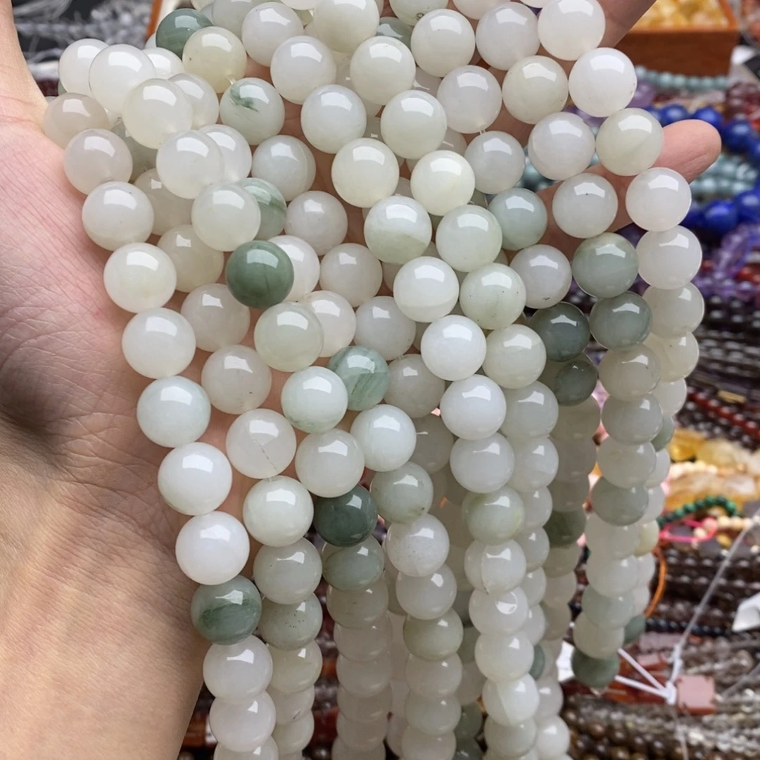 玛瑙/玉髓未镶嵌珠宝半成品一条天然12mm天山翠圆珠微瑕