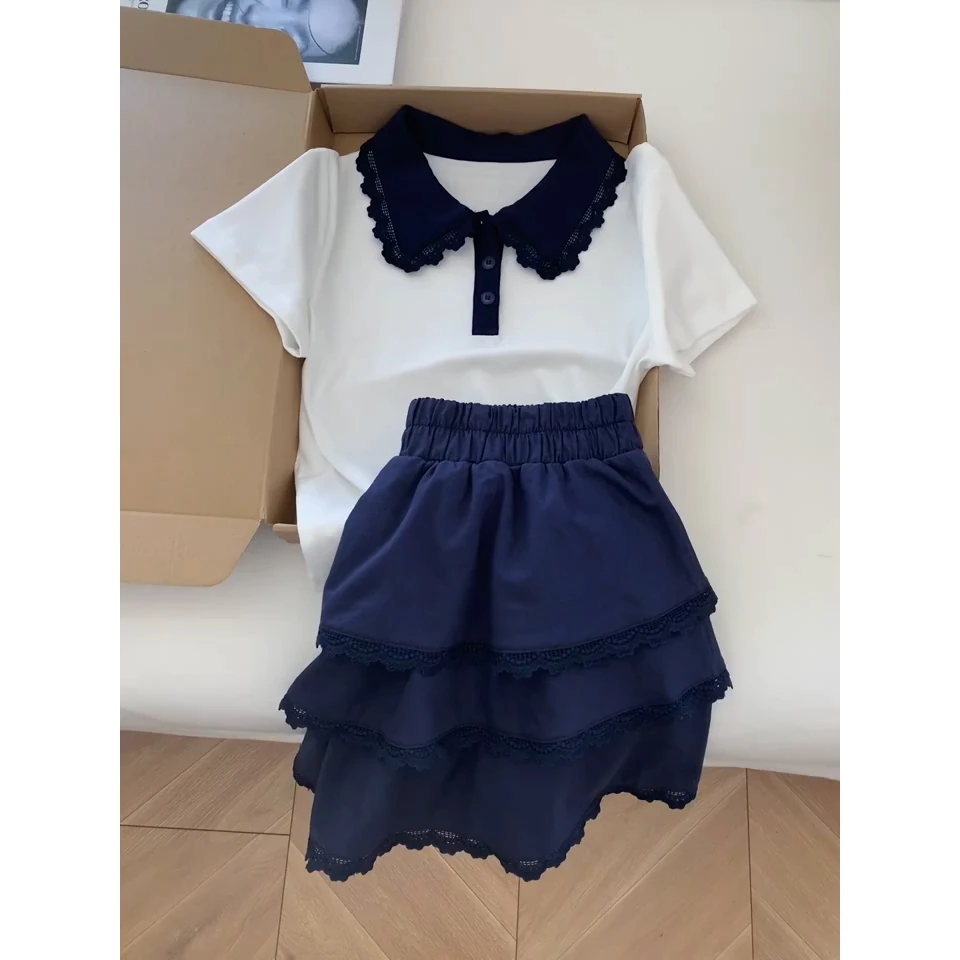 法式蕾丝POLO领宽松正肩短袖t恤女2025夏季新款百搭显瘦气质上衣