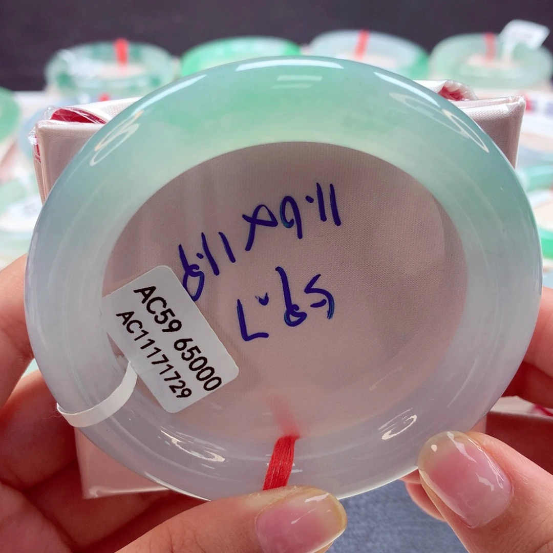 翡翠手镯未镶嵌59圆20号金丝绿花（26）