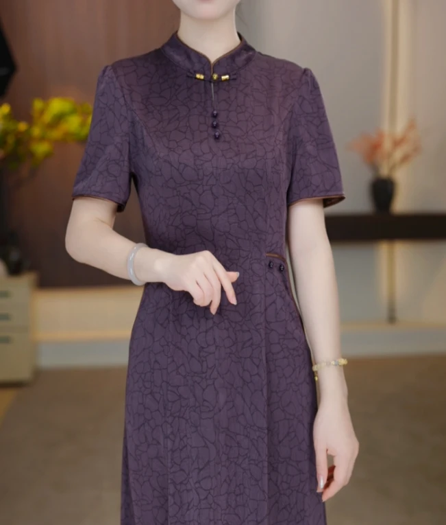 夏季新款改良版旗袍连衣裙新中式旗袍连衣裙洋气妈妈装旗袍国风裙