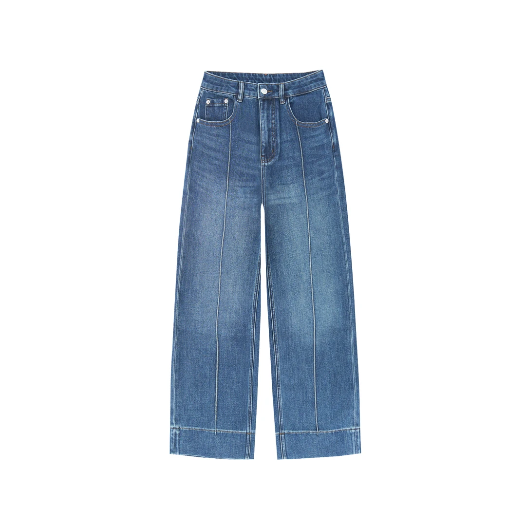 女装奶奶裤秋季牛仔裤四面弹直筒裤时尚设计师水洗宽松版型5803