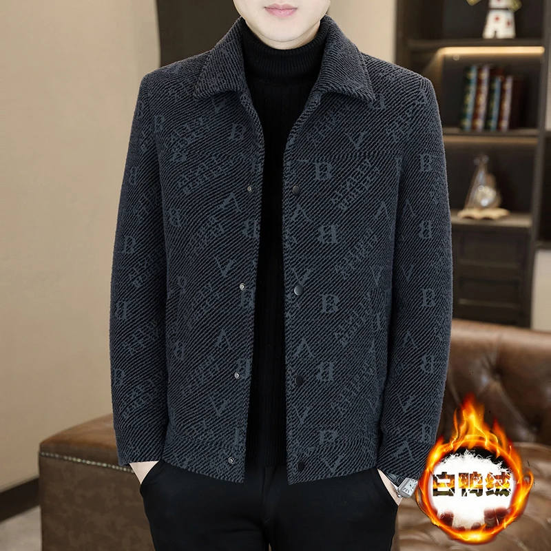 男士翻领毛呢夹克冬季新款帅气羽绒外套加绒加厚潮流男上衣