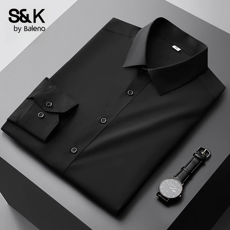 班尼路2025新款秋季黑色长袖衬衫男士高级感竹纤维免烫商务正装男