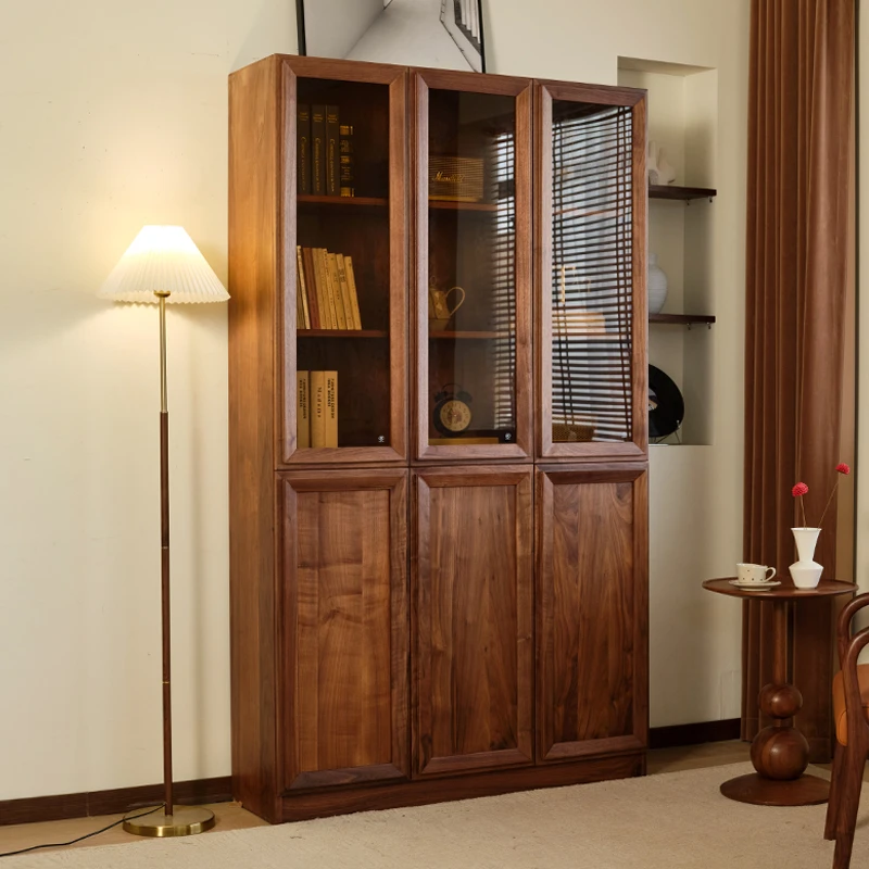 北美黑胡桃书柜置物收纳柜小户型多层储物书橱简约实木靠墙落地柜