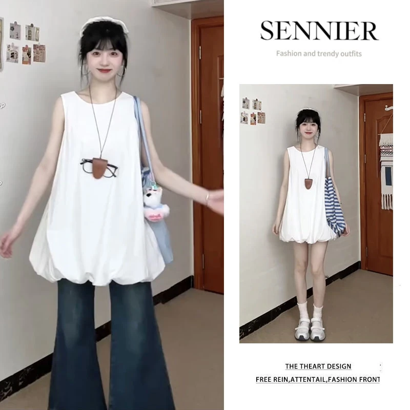 今年流行漂亮套装女2025新款甜美无袖背心花苞短裙牛仔裤两件套装