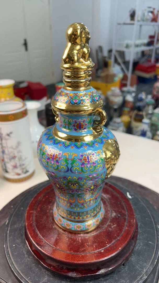 景德镇陶瓷珐琅彩双耳花瓶摆件