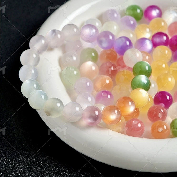 非金属树脂手链 紫外线变色彩虹糖手串 测紫外线的琉璃手串10mm