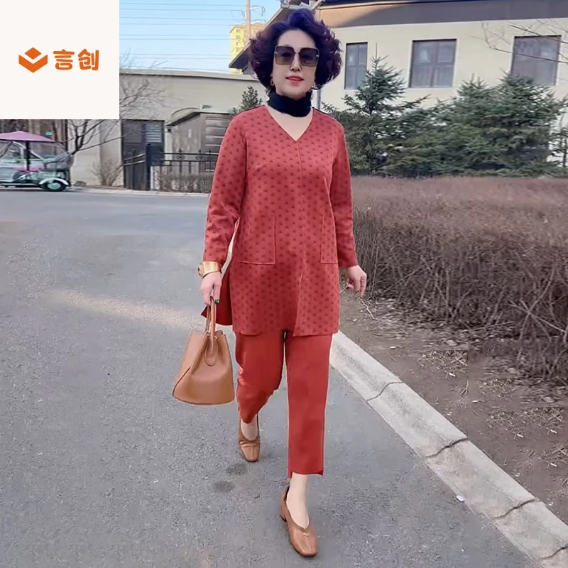 328春秋休闲大码衬衫中老年妈妈装宽松遮肉显瘦中长款上衣两件套