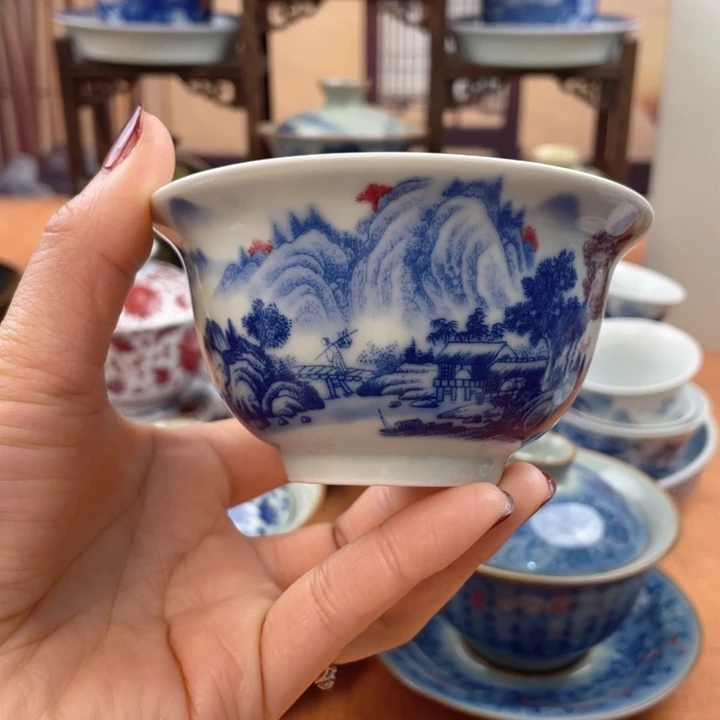 摆件陶富春山居图压手杯