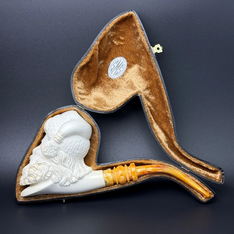 SMS土耳其进口大号手工雕刻人面像海泡石烟斗 Erdogan签名