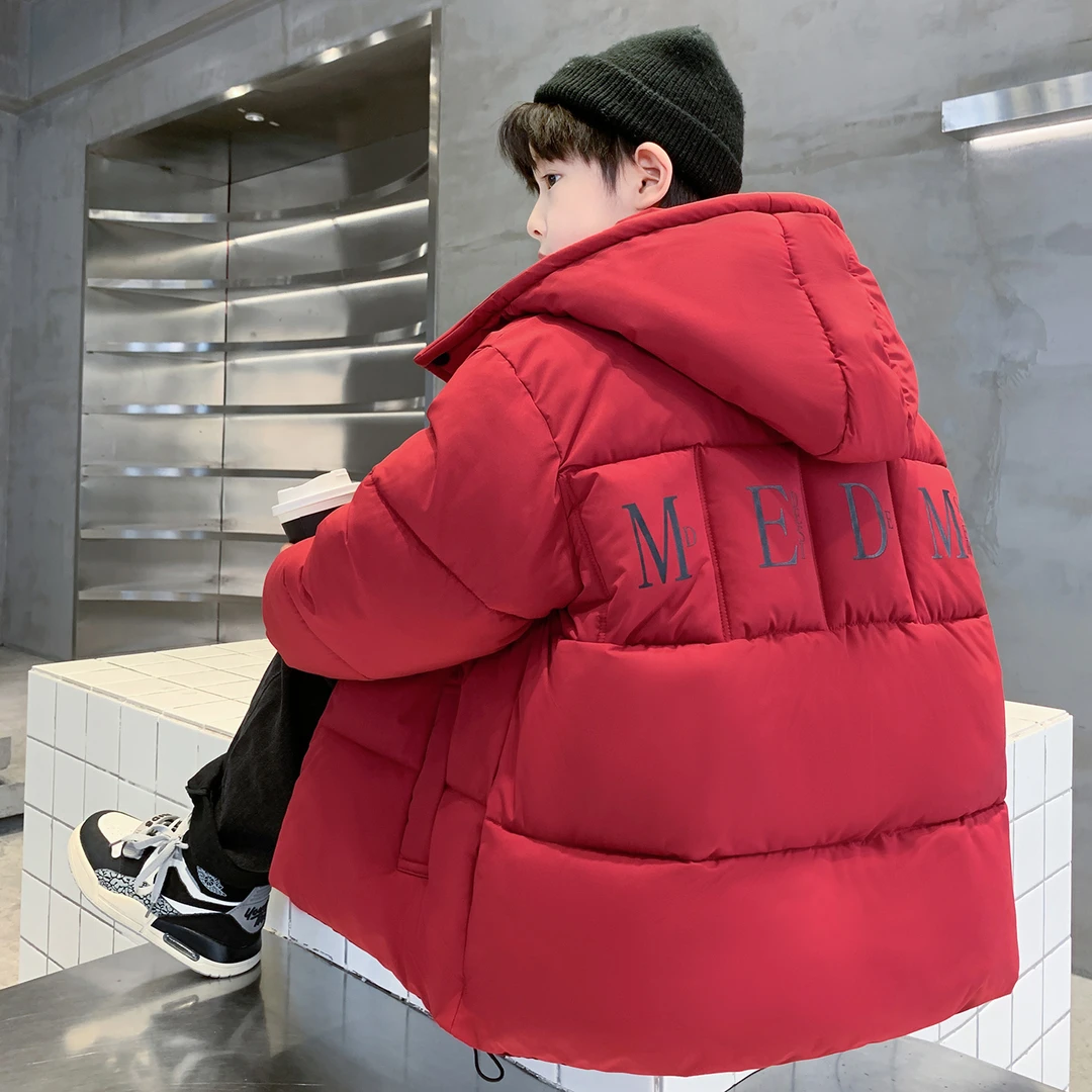 男童冬装羽绒棉服2025新款大童冬季加绒加厚棉袄儿童红色棉衣外套