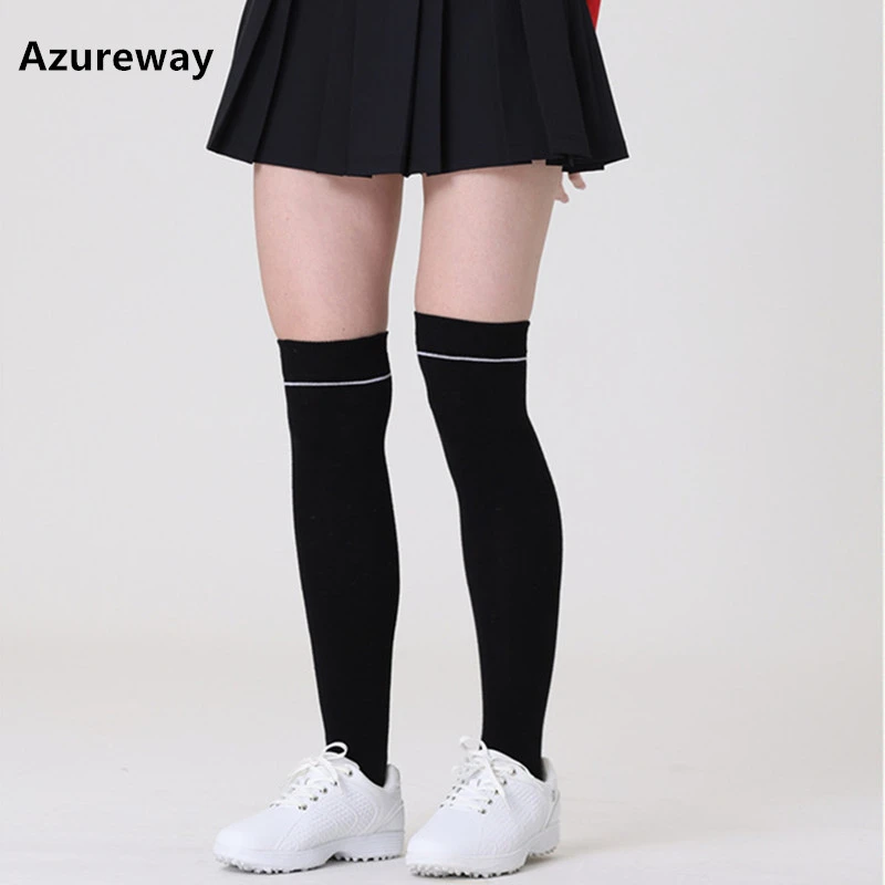 Azureway高尔夫女过膝球袜子弹力瘦腿棉质中高筒户外运动GOLF女袜