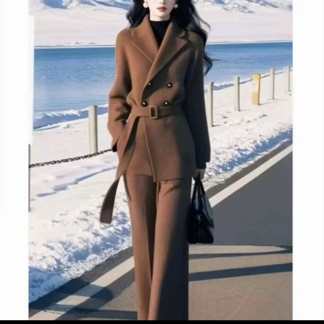2025秋冬季高级气质新款女装香风毛呢外套阔腿裤两件套