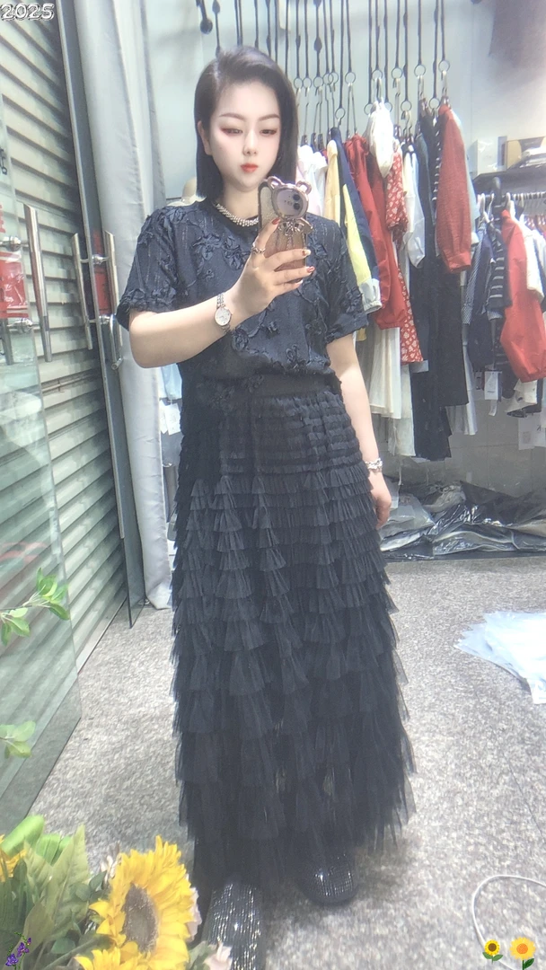 O型提花长裙高腰蛋糕裙半身裙夏季裙子时尚连衣裙流苏名媛