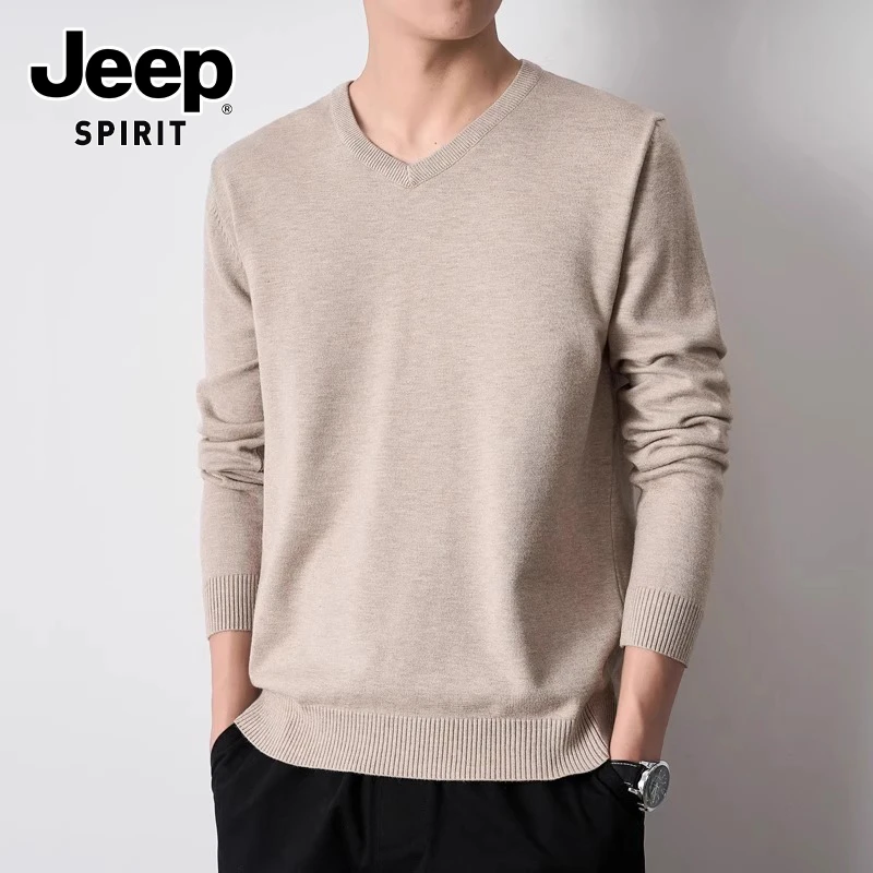 JEEPSPIRIT吉普v领毛衣男士2025春秋新款打底长袖高级感纯色上衣