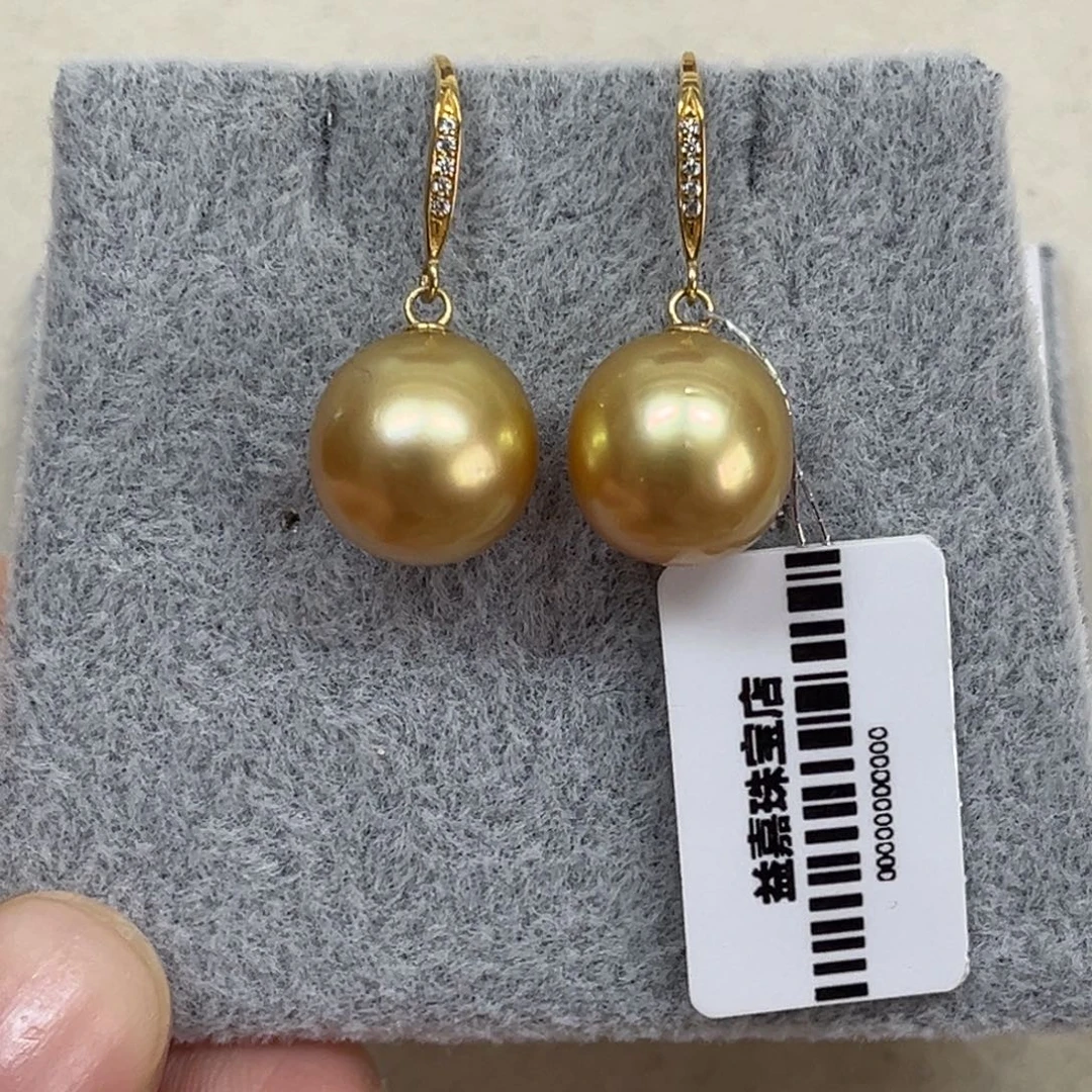 海水珍珠耳饰18K金镶嵌11-12mm
