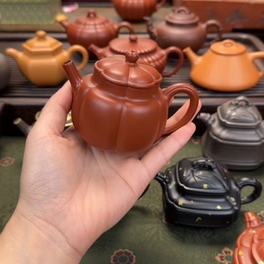 水***a茶壶紫砂繁花朱泥